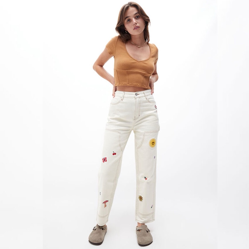 Pacsun Embroidered Workwear Carpenter Pants in Bone 25